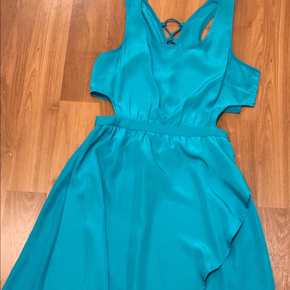 Teal Lace Back Cocktail Dress